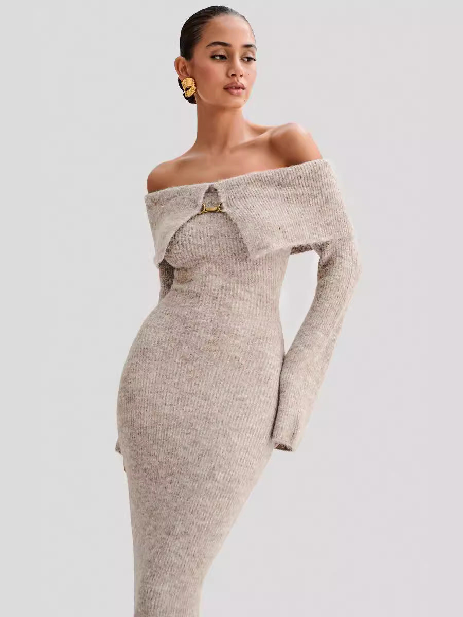 Women's Knitted One-Shoulder Slim Dress