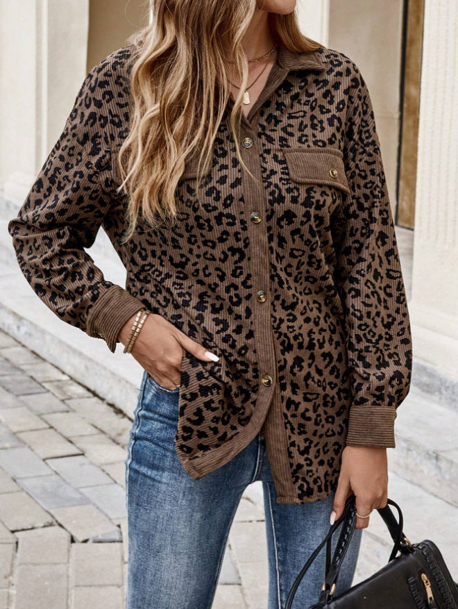 Women's Elegant Leopard Print Shirt Jacket